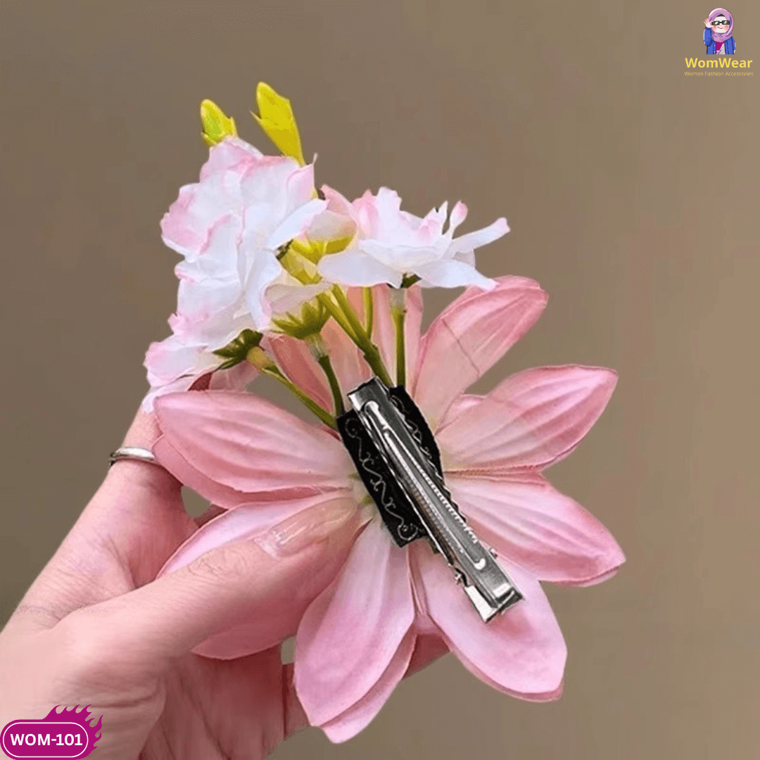 🌸 Wom-101: Pink Flower Ribbon Clip