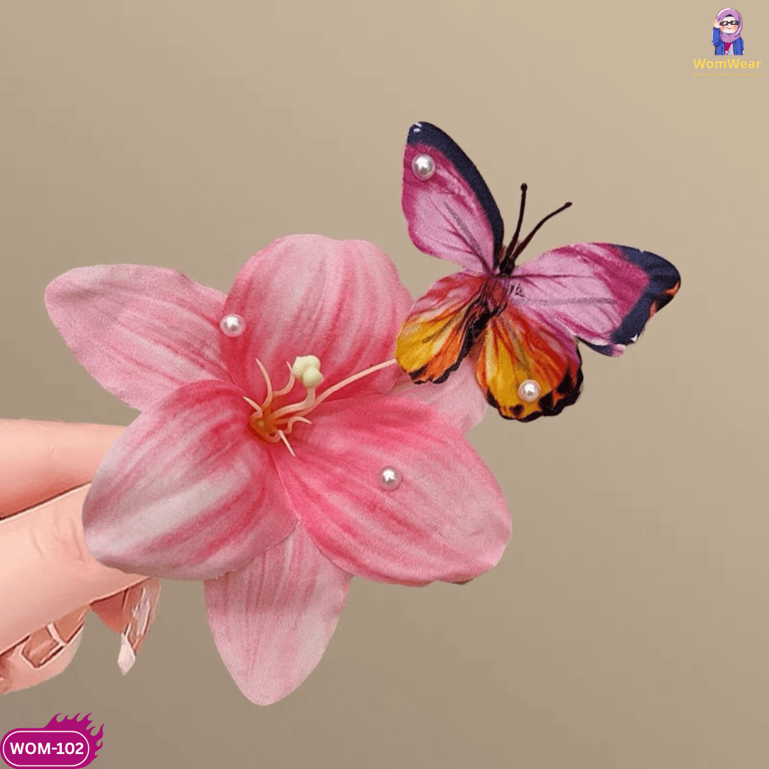 🌸 W102: Butterfly Pink Lilly Hair Clip