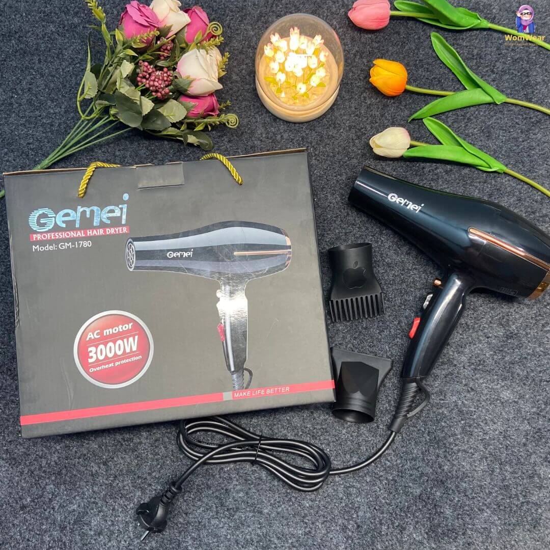 Gemei Professional Hair Dryer for Women - 3000W - Black - Gm-1780