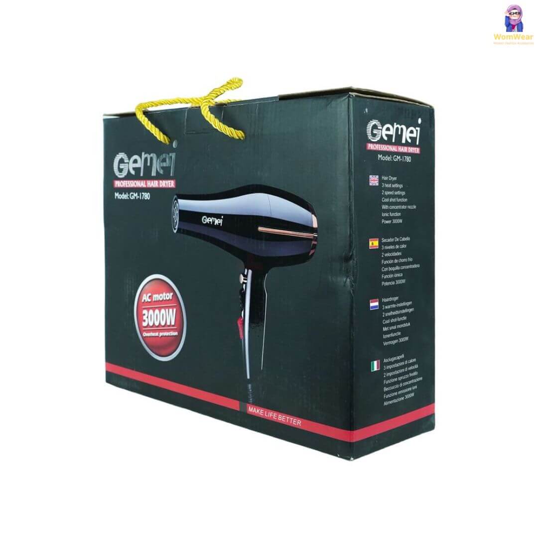 Gemei Professional Hair Dryer for Women - 3000W - Black - Gm-1780