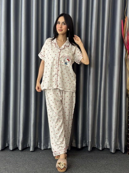 Cute Soft Teddy PJ Set - Half Sleeve