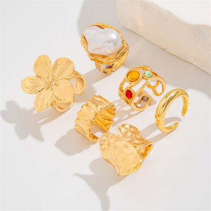 Gold Plated 6 Piece Pearl Ring Set