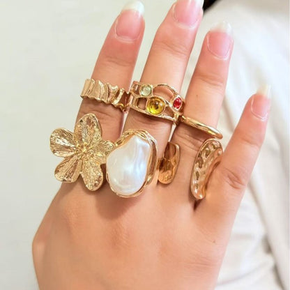 Gold Plated 6 Piece Pearl Ring Set
