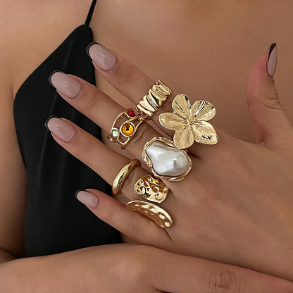 Gold Plated 6 Piece Pearl Ring Set