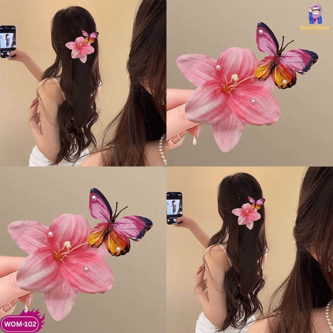 🌸 W102: Butterfly Pink Lilly Hair Clip