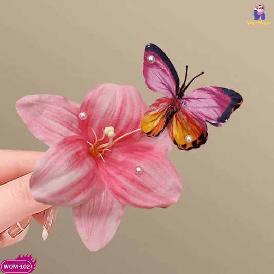 🌸 W102: Butterfly Pink Lilly Hair Clip
