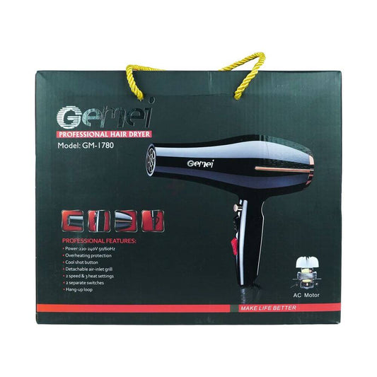 Gemei Professional Hair Dryer for Women - 3000W - Black - Gm-1780